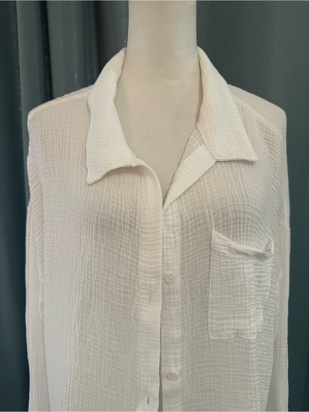 Shade & Shore Women’s L White Cotton Gauze Swim Cover Up Shirt Dress Button Down - Picture 2 of 7